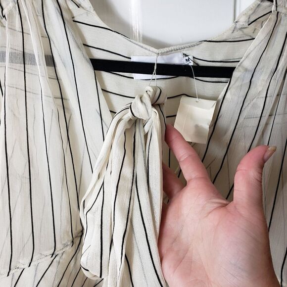 Line & Dot Sheer Layered Look Long Sleeve Blouse with Neck Tie - Picture 8 of 10